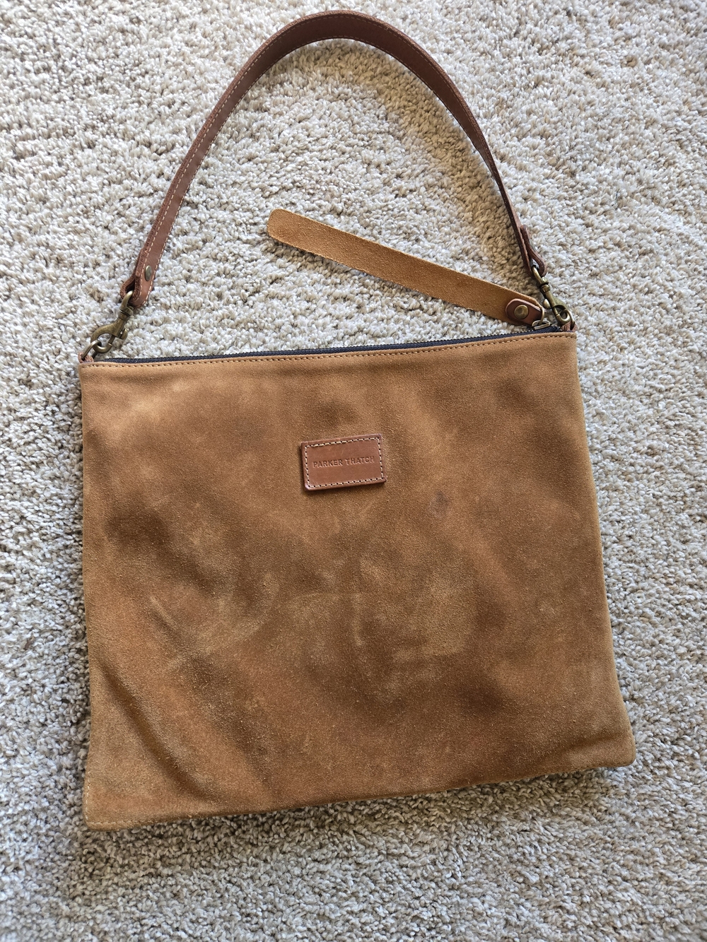 Parker Thatch Suede Saddle Brown shoulder bag- Normcore designer minimalist